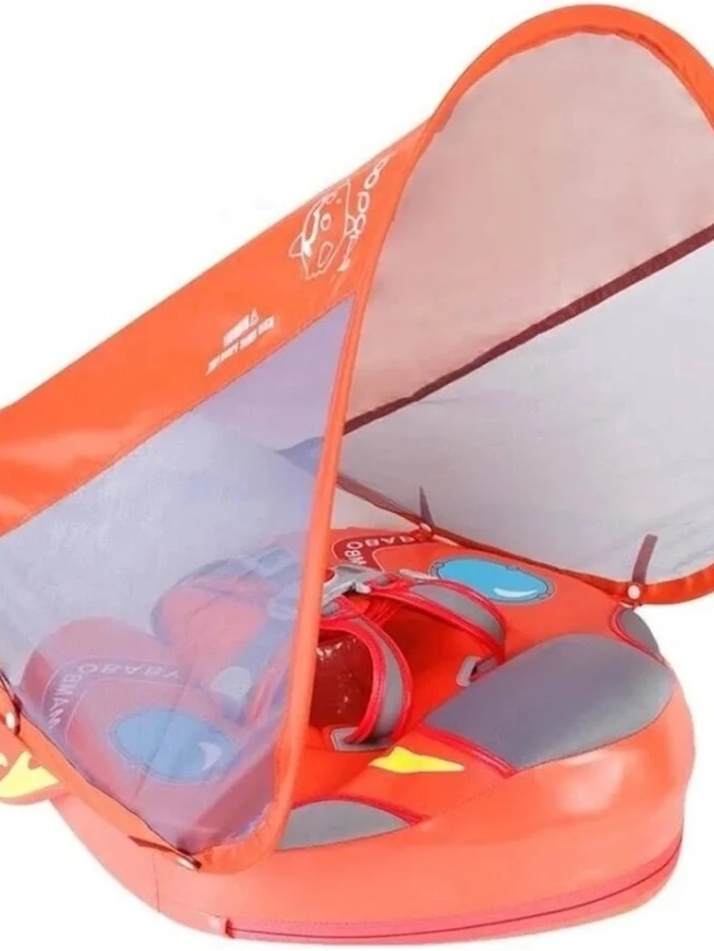 Mambobaby baby Swim Float with Safety Harness and canopy in orange color rocket